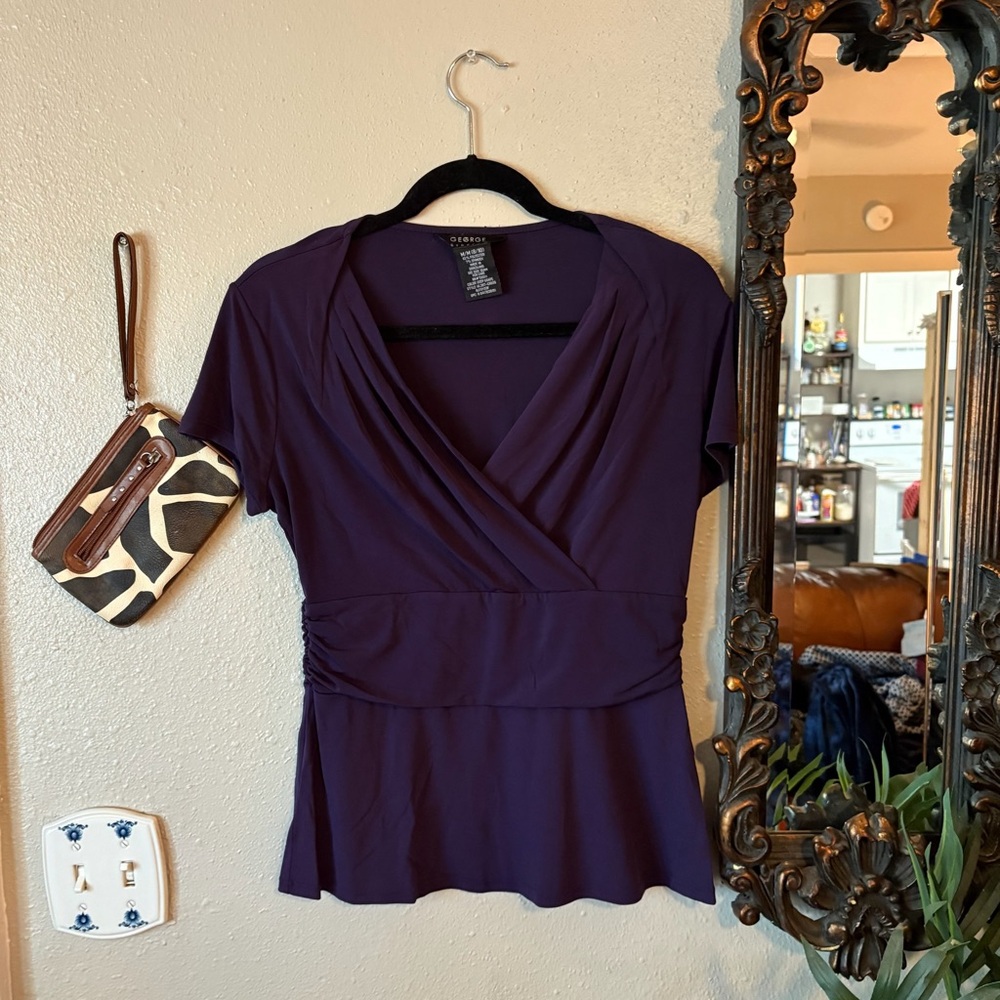 George Stretch Deep Grape Wrap Top Size M
